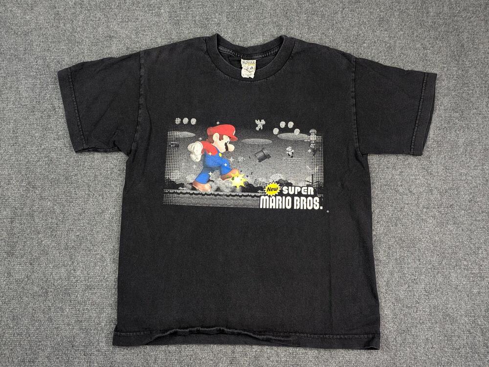 VTG Super Mario Bros Shirt Youth Large Black Alstyle Graphic Tee Nintendo